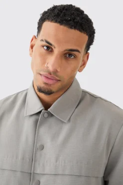 Regular Long Sleeve Ripstop Popper Overshirt | BoohooMAN UK