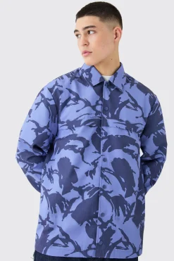 Regular Long Sleeve Ripstop Popper Camo Overshirt | BoohooMAN UK