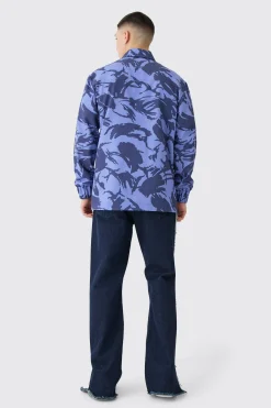 Regular Long Sleeve Ripstop Popper Camo Overshirt | BoohooMAN UK
