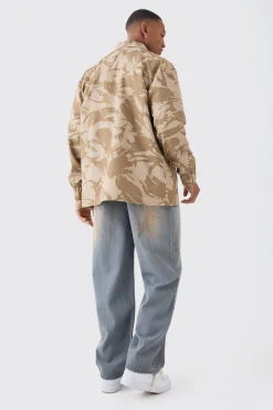 Regular Long Sleeve Ripstop Popper Camo Overshirt | BoohooMAN UK