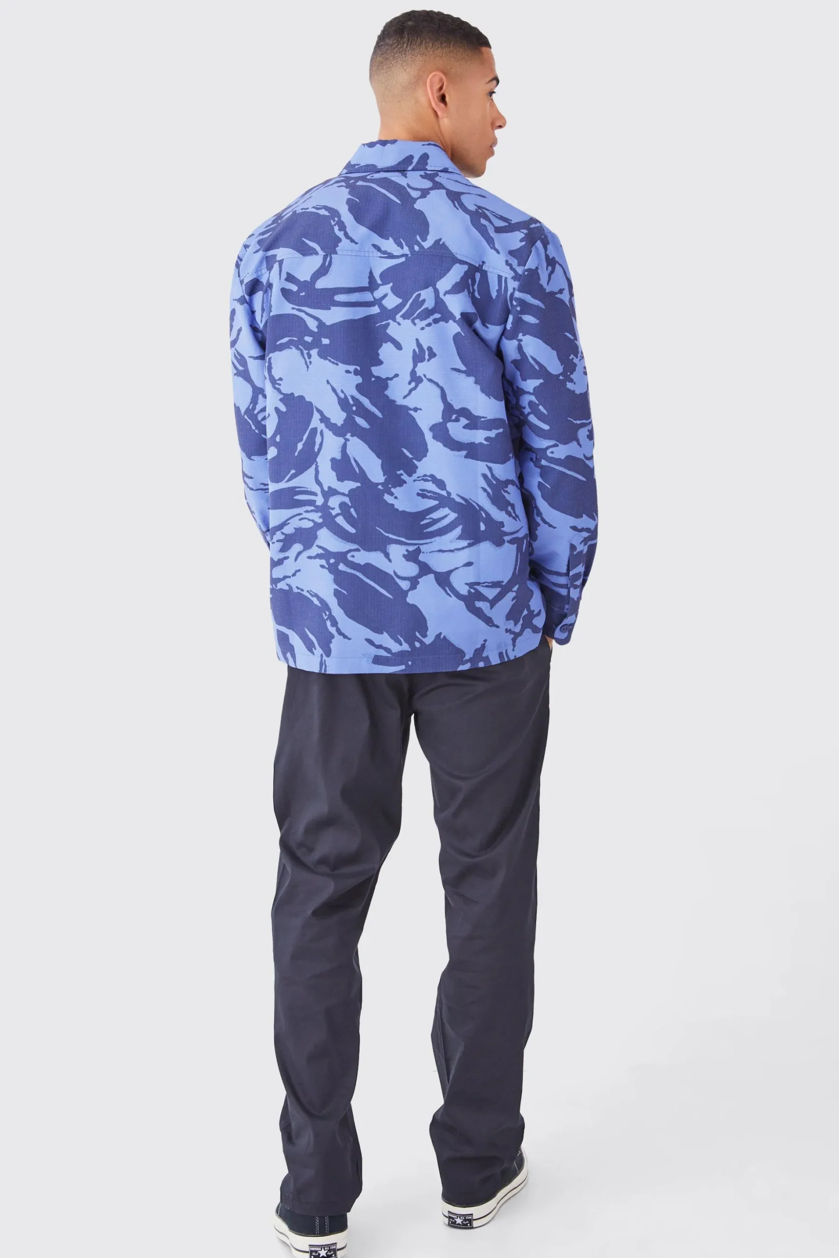 Regular Long Sleeve Ripstop Camo Overshirt | BoohooMAN UK