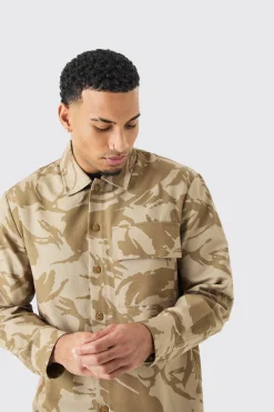 Regular Long Sleeve Ripstop Camo Overshirt | BoohooMAN UK