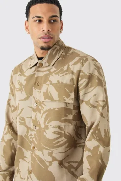 Regular Long Sleeve Ripstop Camo Overshirt | BoohooMAN UK