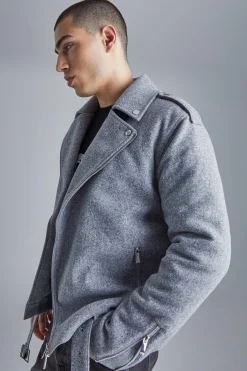 Regular Melton Biker Jacket | BoohooMAN UK