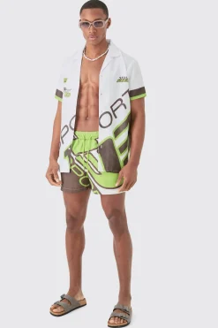 Regular Moto Shirt & Swim Short Set | BoohooMAN UK