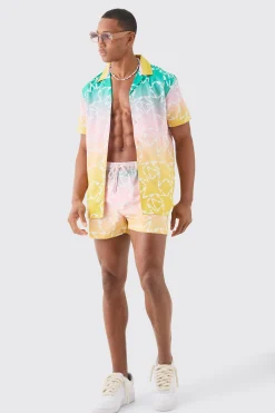 Regular Ombre Shirt & Swim Short Set | BoohooMAN UK