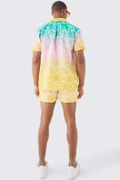 Regular Ombre Shirt & Swim Short Set | BoohooMAN UK