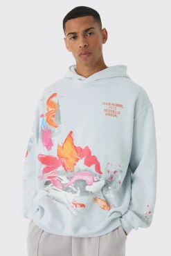 Regular Paint Splatter Washed Hoodie | BoohooMAN UK