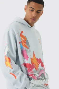 Regular Paint Splatter Washed Hoodie | BoohooMAN UK