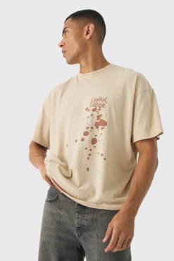 Regular Paint Splatter Washed T-Shirt | BoohooMAN UK