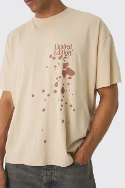 Regular Paint Splatter Washed T-Shirt | BoohooMAN UK