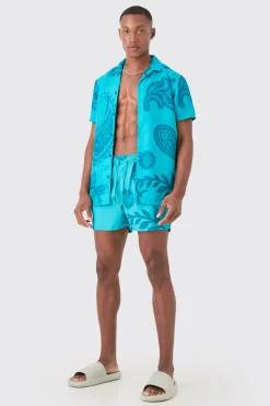 Regular Paisley Shirt & Swim Short Set | BoohooMAN UK