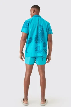Regular Paisley Shirt & Swim Short Set | BoohooMAN UK