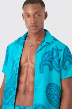 Regular Paisley Shirt & Swim Short Set | BoohooMAN UK