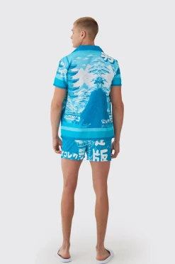 Regular Printed Shirt & Swim Short Set | BoohooMAN UK