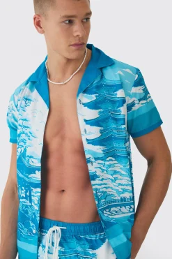 Regular Printed Shirt & Swim Short Set | BoohooMAN UK