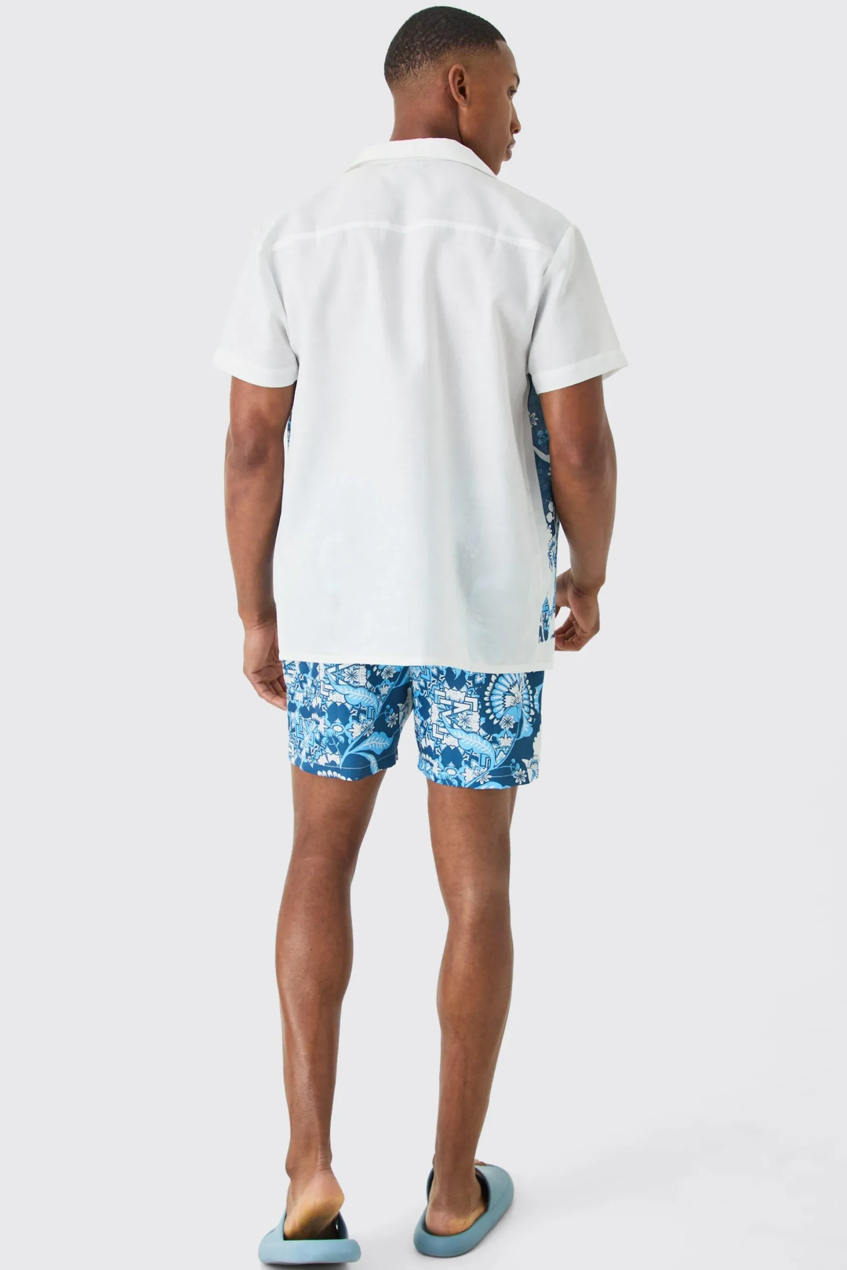 Regular Printed Shirt And Swim Short Set | BoohooMAN UK