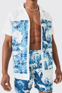 Regular Printed Shirt And Swim Short Set | BoohooMAN UK