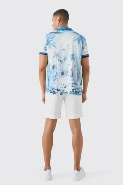 Regular Revere Palm Short Sleeve Shirt | BoohooMAN UK