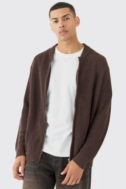 Regular Ribbed Fisherman Knit Bomber | BoohooMAN UK