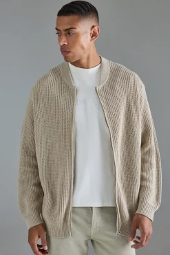 Regular Ribbed Fisherman Knit Bomber | BoohooMAN UK