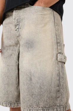 Regular Rigid Carpenter Tinted Denim Jorts | BoohooMAN UK