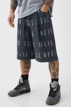 Regular Rigid Official Distressed Denim Jorts In Mid Grey | BoohooMAN UK