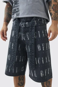 Regular Rigid Official Distressed Denim Jorts In Mid Grey | BoohooMAN UK
