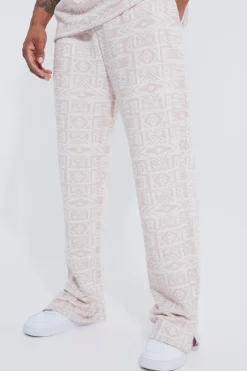 Regular Split Hem Jacquard Aztec Jogger | BoohooMAN UK