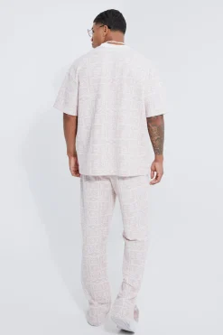 Regular Split Hem Jacquard Aztec Jogger | BoohooMAN UK