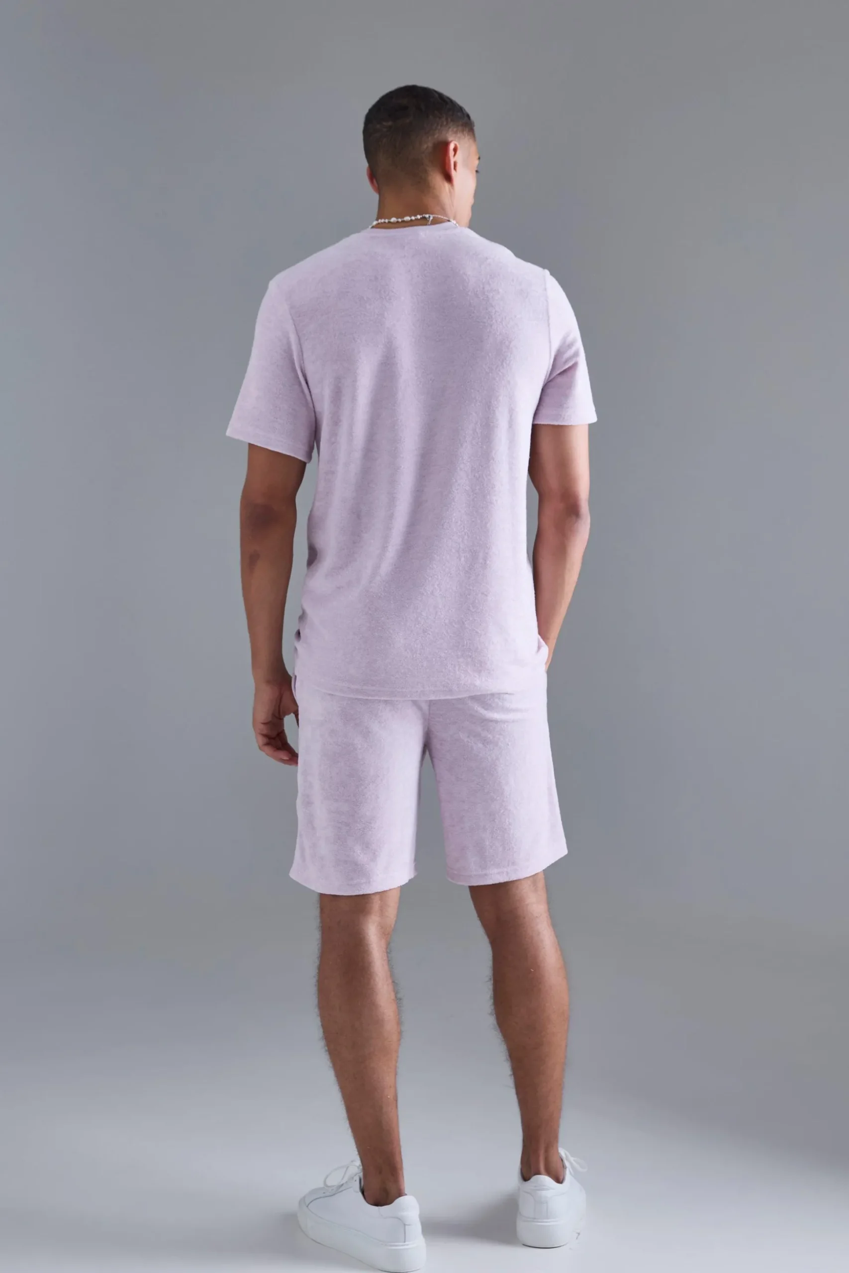 Regular Towelling Pearl Embroidered T-shirt And Short Set | BoohooMAN UK