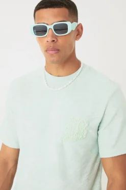 Regular Towelling Pearl Embroidered T-shirt And Short Set | BoohooMAN UK