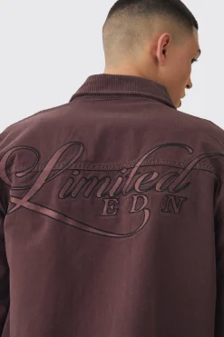 Regular Twill Embroidered Overshirt With Cord Collar | BoohooMAN UK