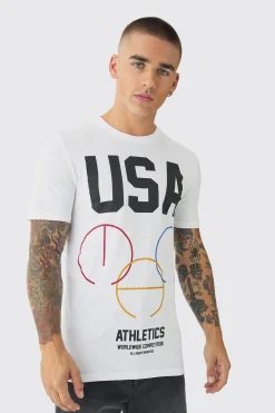 Regular USA Print T-Shirt | BoohooMAN UK