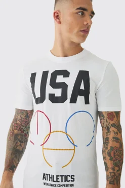 Regular USA Print T-Shirt | BoohooMAN UK
