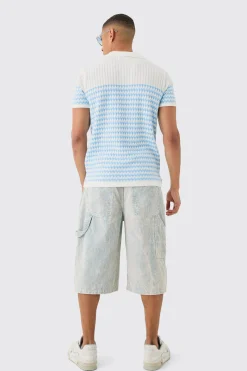 Regular V Neck Stripe Knitted Polo | BoohooMAN UK