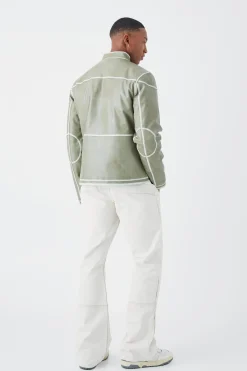 Regular Washed Seam Detail Pu Biker | BoohooMAN UK