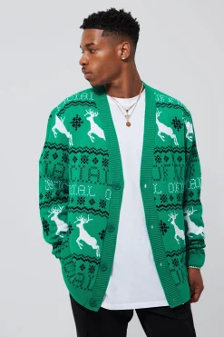 Reindeer Fairisle Christmas Cardigan | BoohooMAN UK