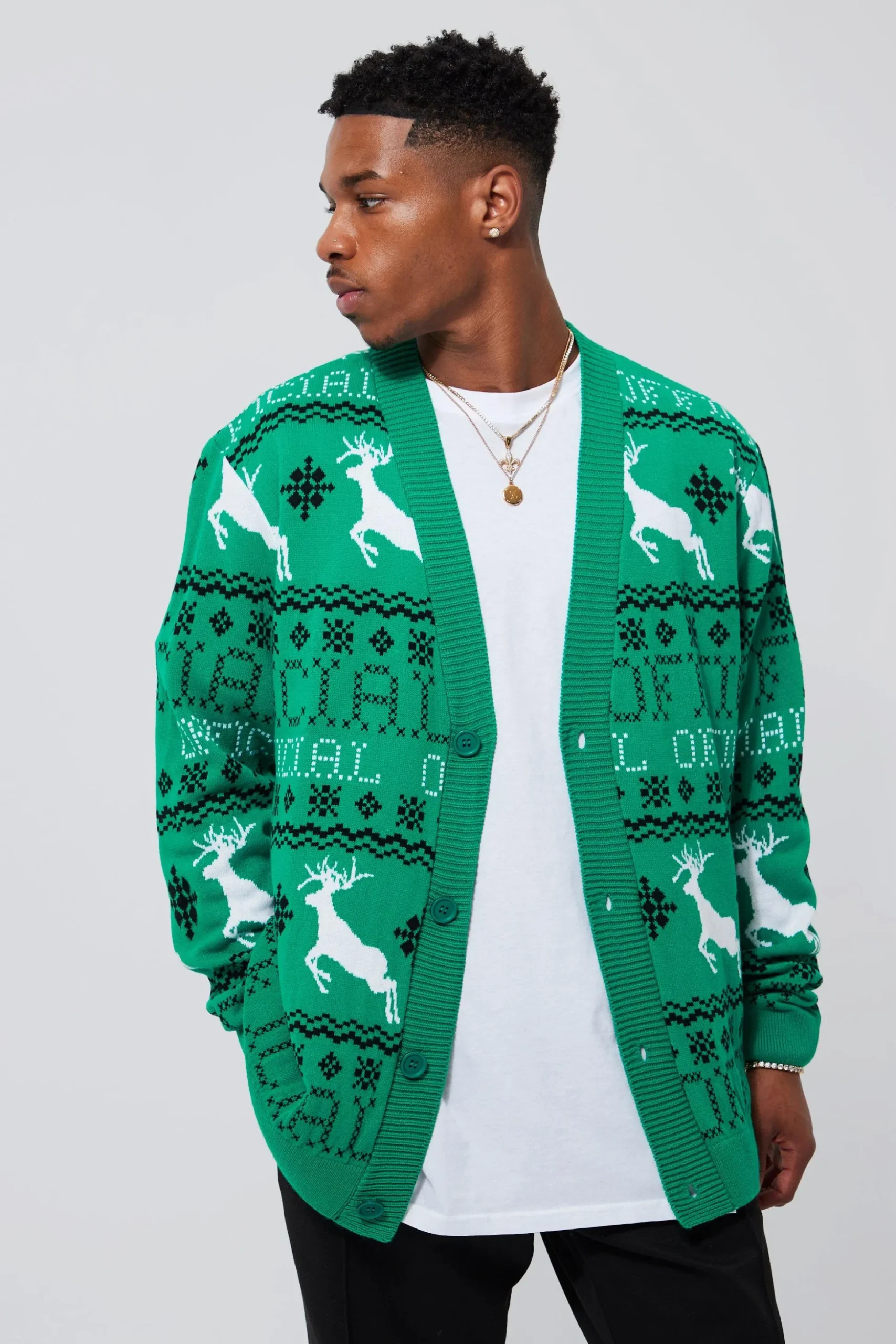 Reindeer Fairisle Christmas Cardigan | BoohooMAN UK