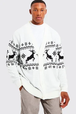 Reindeer Fairisle Christmas Cardigan | BoohooMAN UK