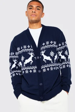 Reindeer Fairisle Christmas Cardigan | BoohooMAN UK