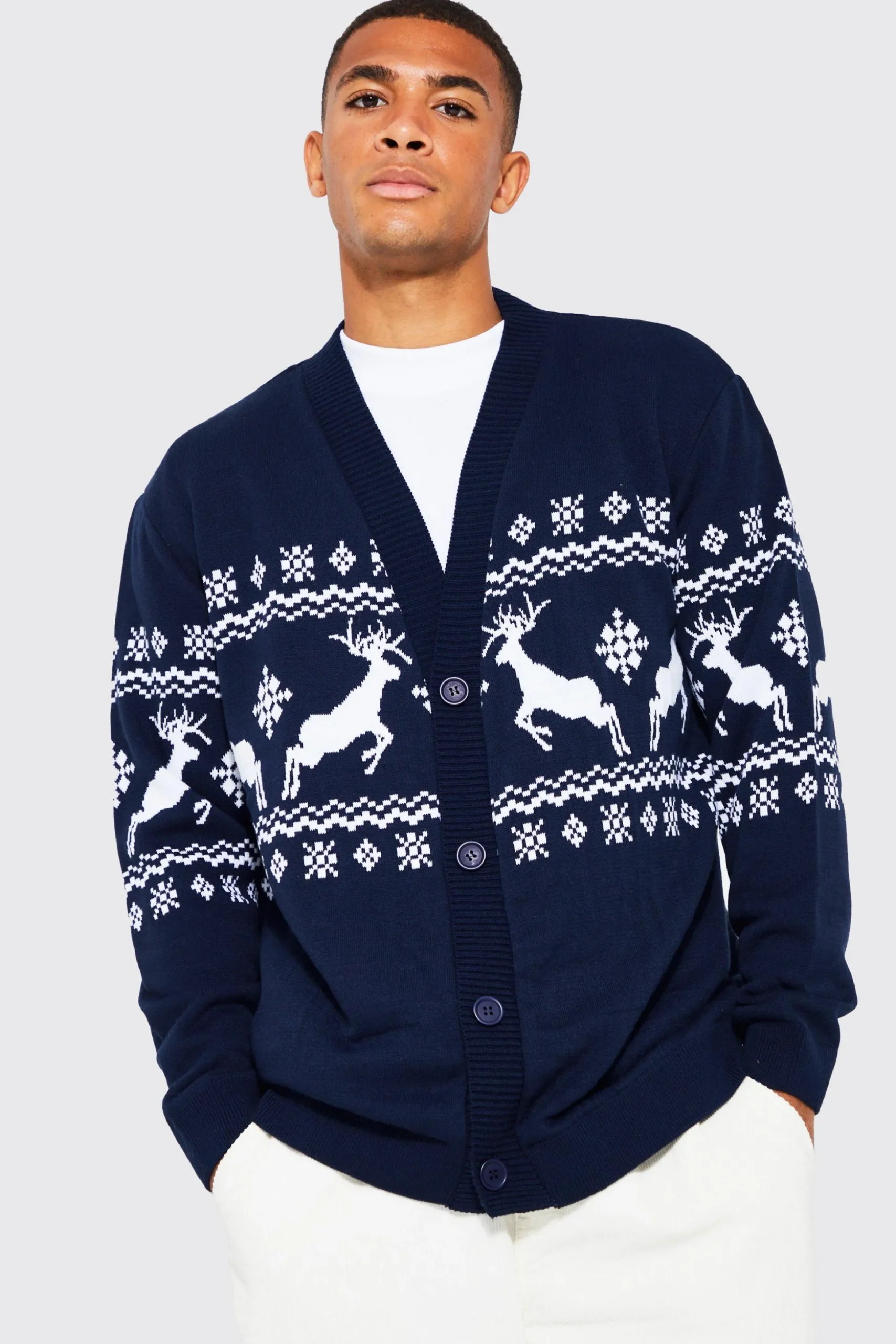 Reindeer Fairisle Christmas Cardigan | BoohooMAN UK