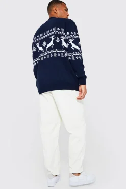 Reindeer Fairisle Christmas Cardigan | BoohooMAN UK