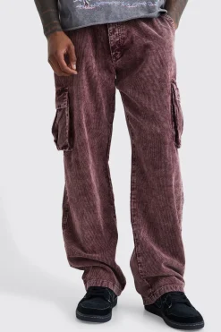 Relaxed Acid Wash Corduroy Cargo Trouser | BoohooMAN UK