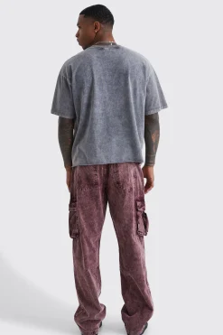 Relaxed Acid Wash Corduroy Cargo Trouser | BoohooMAN UK