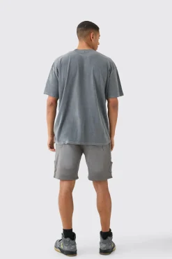 Relaxed All Over Pocket Spray Wash Shorts | BoohooMAN UK