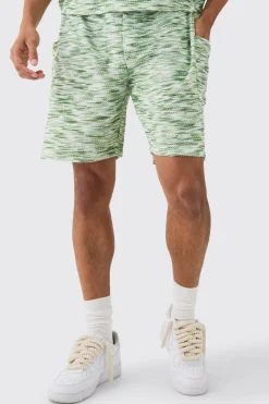 Relaxed Boucle Slub Mid Length Cargo Short | BoohooMAN UK