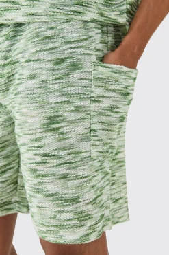 Relaxed Boucle Slub Mid Length Cargo Short | BoohooMAN UK