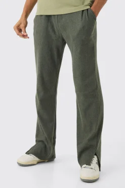 Relaxed Brushed Ottoman Rib Split Hem Jogger | BoohooMAN UK