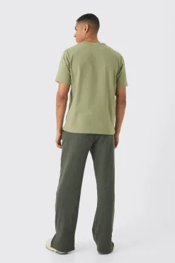 Relaxed Brushed Ottoman Rib Split Hem Jogger | BoohooMAN UK